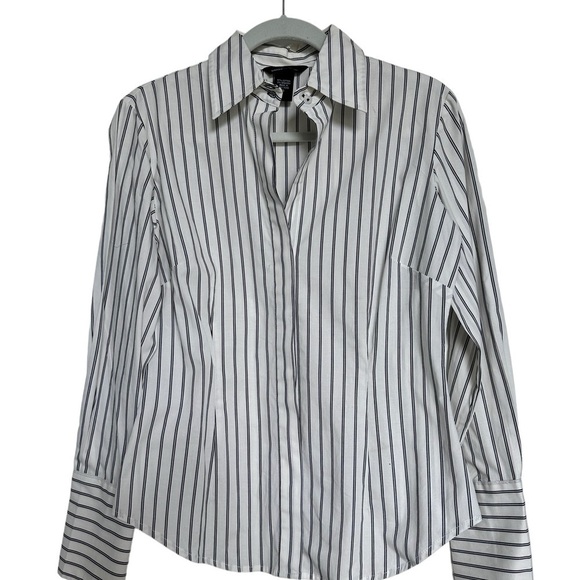 Moda International Black White Stripe Shirt in Size Small Office - Picture 1 of 4